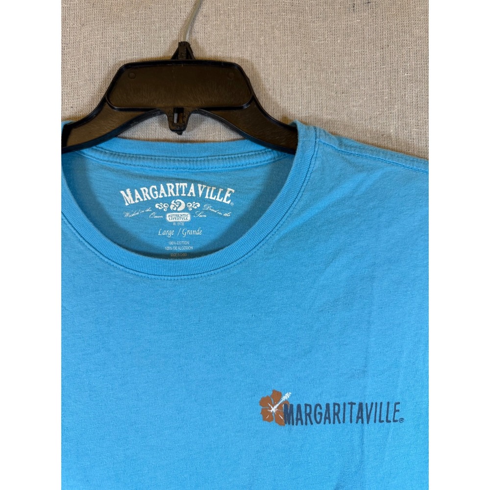 Margaritaville Mens Large Blue Surfs Up Graphic T-Shirt Short Sleeve Cotton L